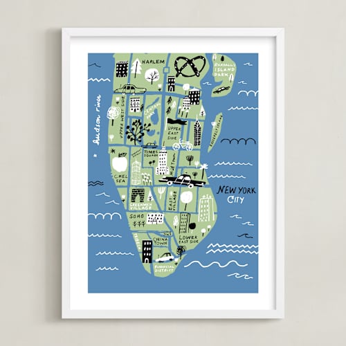 This is a ocean blue kids wall art with standard by Jordan Sondler called i love new york