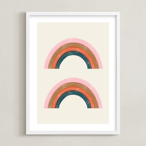 This is a delicate pink kids wall art with standard by Emanuela Carratoni called double vintage rainbow