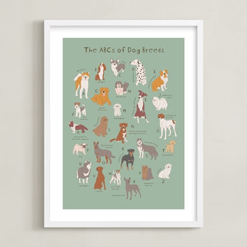 This is a mint kids wall art with standard by Vera Lim called abcs of dog breeds