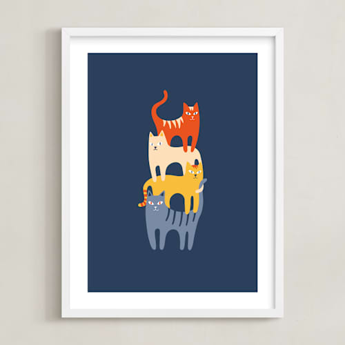 This is a navy kids wall art with standard by Nieves Herranz called catstack