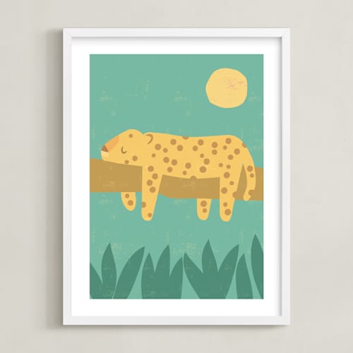 This is a jade kids wall art with standard by Angela Thompson called jungle siesta