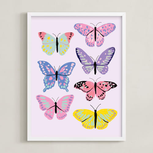 This is a blush kids wall art with standard by Cass Loh called vibrant butterflies
