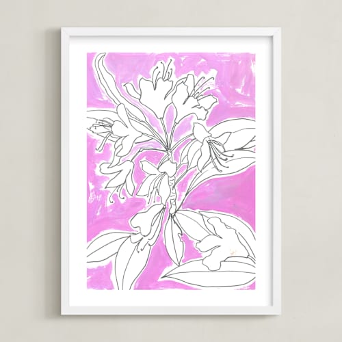 This is a violet pink azalea kids wall art with standard by Lise Gulassa called lush botanical gallery ii