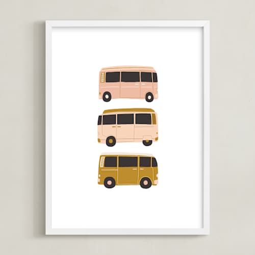This is a dusty rose kids wall art with standard by Alicia Schultz called vintage van crew
