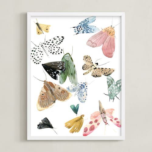 This is a moss green kids wall art with standard by Emilie Simpson called moths