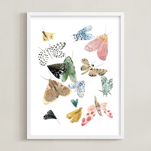 This is a moss green kids wall art with standard by Emilie Simpson called moths