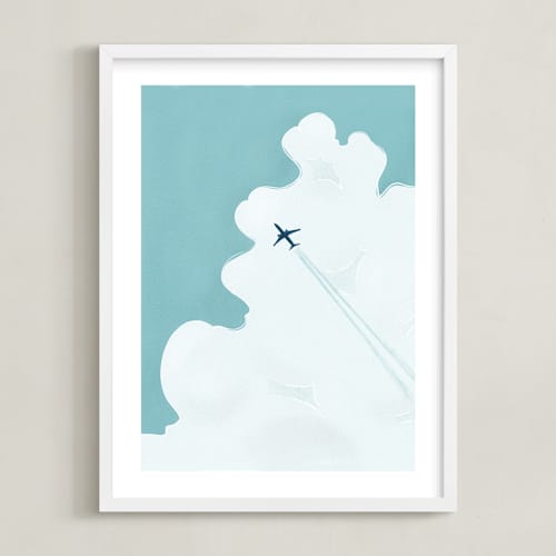 This is a sunny sky blue kids wall art with standard by Anika Orrock called the next adventure