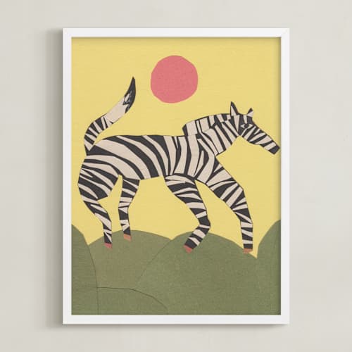 This is a soft yellow sunlight kids wall art with standard by Elliot Stokes called black and white horse