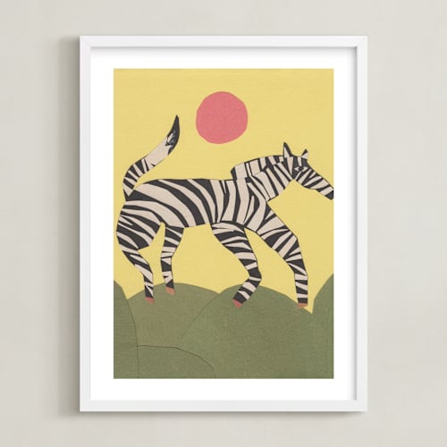 This is a soft yellow sunlight kids wall art with standard by Elliot Stokes called black and white horse
