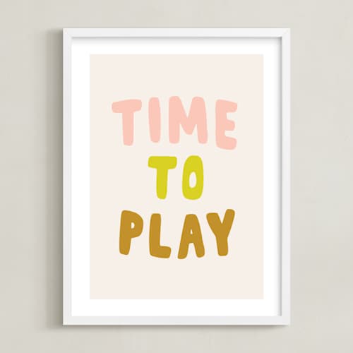 This is a peach kids wall art with standard by Alicia Schultz called time to play