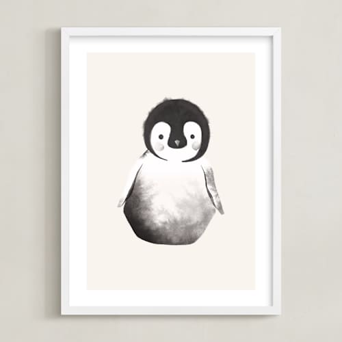This is a beige kids wall art with standard by Vivian Yiwing called baby penguin