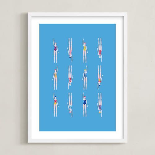 This is a pool blue kids wall art with standard by Nieves Herranz called nadadoras