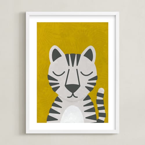 This is a spicy mustard kids wall art with standard by 2birdstone called white bengal tiger