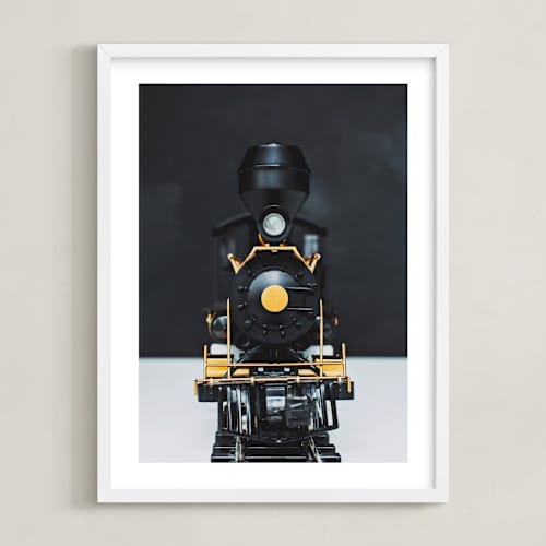 This is a railway black kids wall art with standard by Alicia Abla called all aboard!