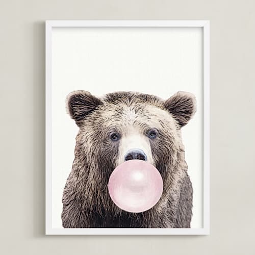 This is a bubblegum pink kids wall art with standard by Maja Cunningham called bubblegum: bear