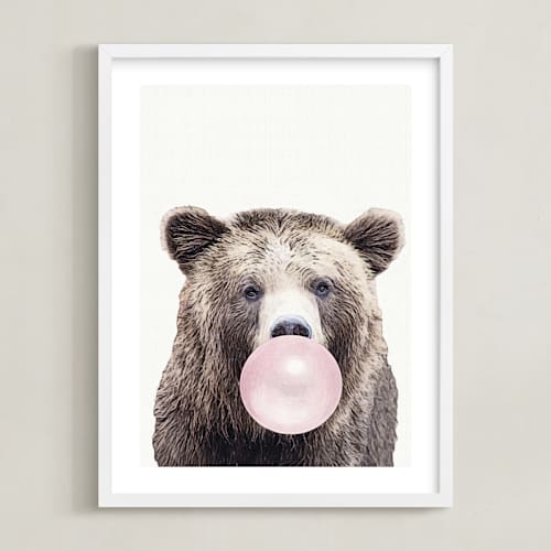 This is a bubblegum pink kids wall art with standard by Maja Cunningham called bubblegum: bear