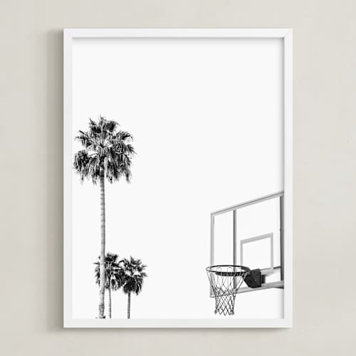 This is a white art with standard by Irene Suchocki called hoops and palms