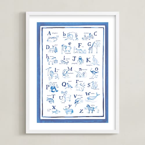 This is a ocean blue art with standard by Teju Reval called animal alphabet toile