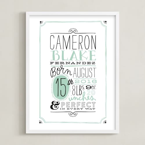 This is a mint nursery wall art with standard by Alethea and Ruth called vintage info