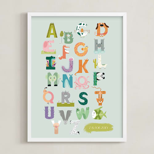 This is a seafoam nursery wall art with standard by Char-Lynn Griffiths called alphabet farm