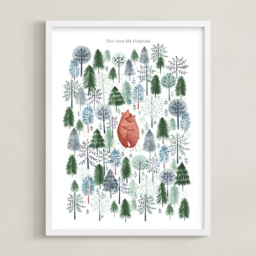 This is a crisp white nursery wall art with standard by Sarah Knight called never alone