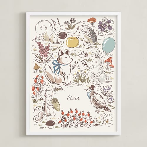 This is a ivory nursery wall art with standard by Hanna Symonovych called the forest story