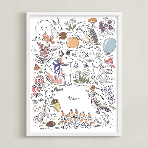 This is a navy nursery wall art with standard by Hanna Symonovych called the forest story