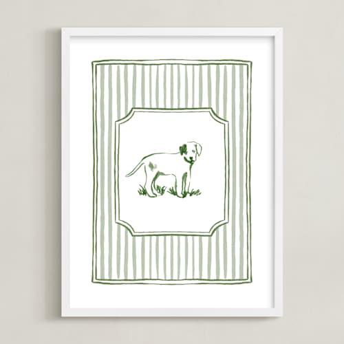 This is a forest green nursery wall art with standard by Madelaine Crocker called puppies at play 3