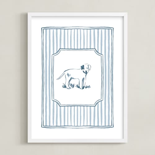 This is a soft blue nursery wall art with standard by Madelaine Crocker called puppies at play 3