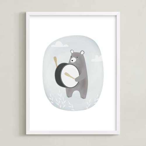This is a sky nursery wall art with standard by Faith Dorn called drummer bear