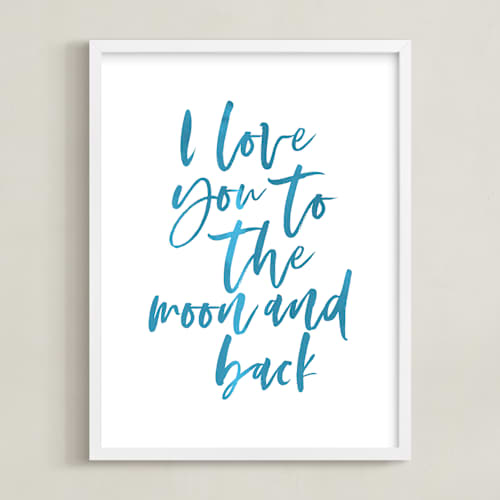 This is a ocean nursery wall art with standard by Hudson meet Rose called i love you to the moon and back