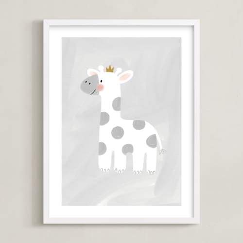 This is a soft grey nursery wall art with standard by Patrice Horvath called dream big elephant and giraffe