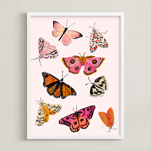 This is a blush pink nursery wall art with standard by Shannon Kirsten called moths & butterflies
