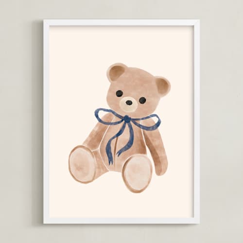 This is a royal blue nursery wall art with standard by Vivian Yiwing called bear with bow
