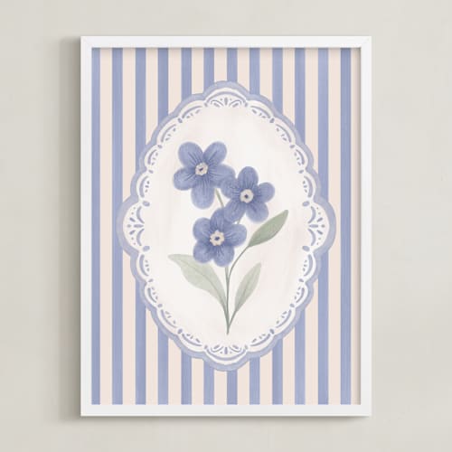 This is a periwinkle nursery wall art with standard by Jenna Holcomb called forget me nots