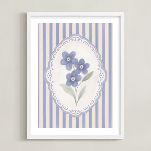 This is a periwinkle nursery wall art with standard by Jenna Holcomb called forget me nots