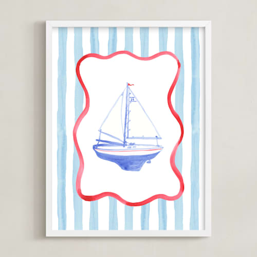 This is a sailor blue nursery wall art with standard by Little Blue Designs called vintage play boat