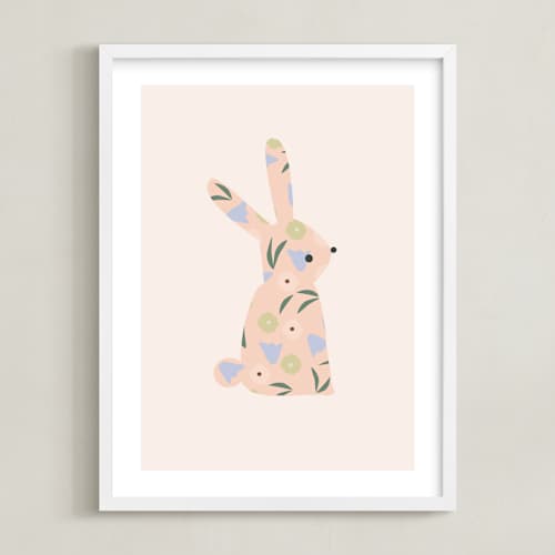 This is a blush nursery wall art with standard by Angela Thompson called sweet bunny