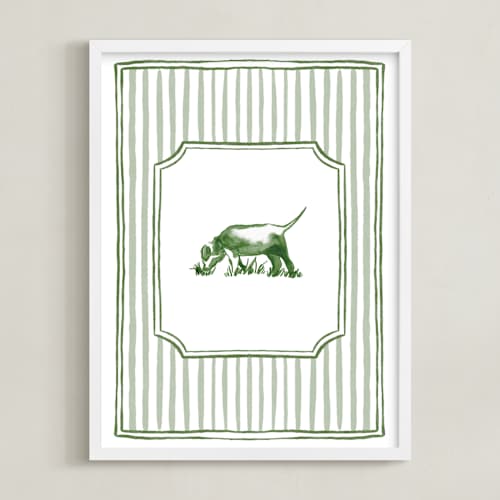 This is a forest green nursery wall art with standard by Madelaine Crocker called puppies at play 1