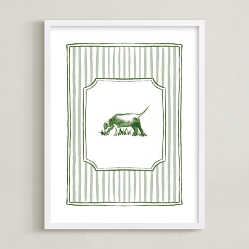 This is a forest green nursery wall art with standard by Madelaine Crocker called puppies at play 1
