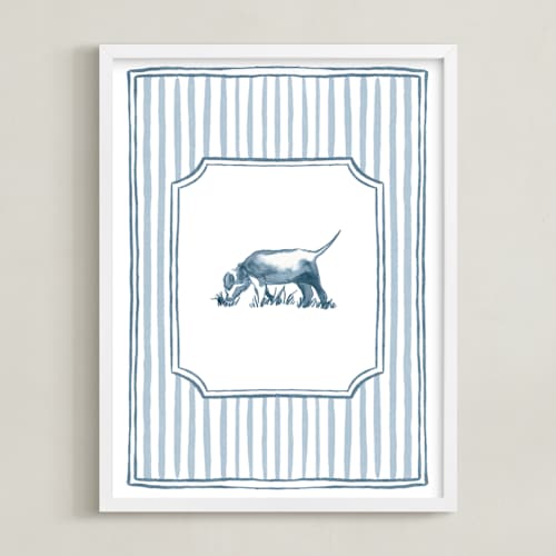 This is a soft blue nursery wall art with standard by Madelaine Crocker called puppies at play 1