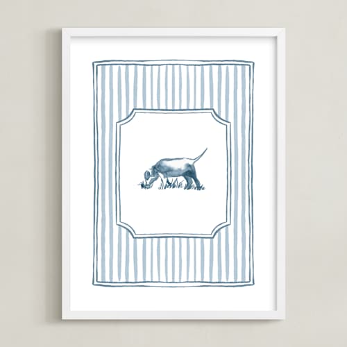This is a soft blue nursery wall art with standard by Madelaine Crocker called puppies at play 1