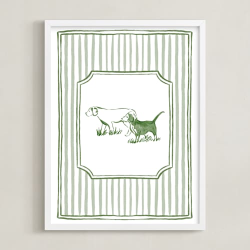 This is a forest green nursery wall art with standard by Madelaine Crocker called puppies at play 2