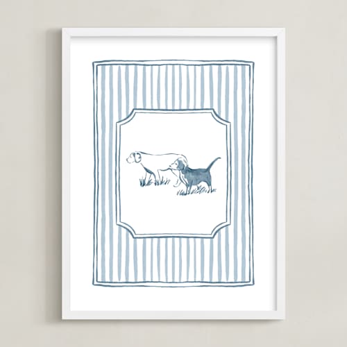This is a soft blue nursery wall art with standard by Madelaine Crocker called puppies at play 2