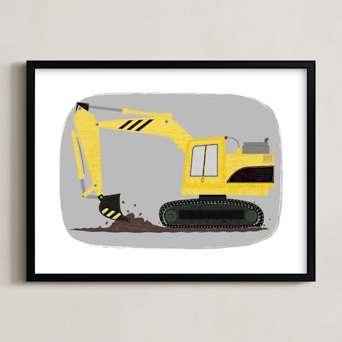 This is a gold mechanic kids wall art with standard by Rebecca Marchese called the construction excavator