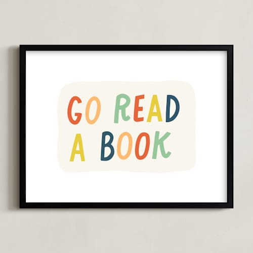 This is a terra cotta kids wall art with standard by Rachel K. Swanson called go read a book