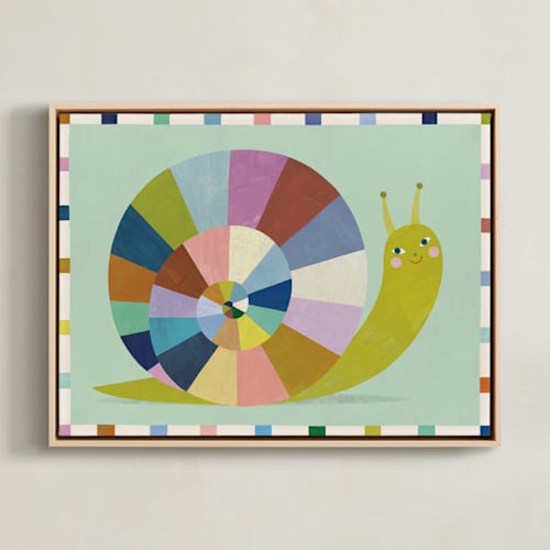 This is a mint nursery wall art with standard by melanie mikecz called smiley snail