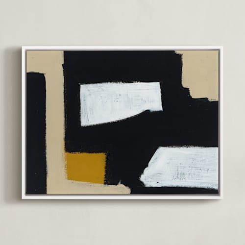 This is a mustard and black art with standard by Ilana Greenberg called beyond tomorrow