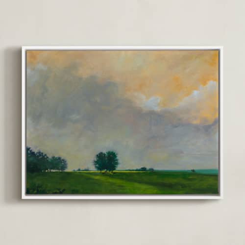 This is a illuminated green art with standard by Stephanie Goos Johnson called together at sunrise