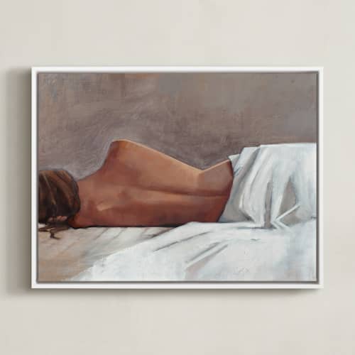 This is a crisp linen white art with standard by Rachel Nelson called draped figure study in white